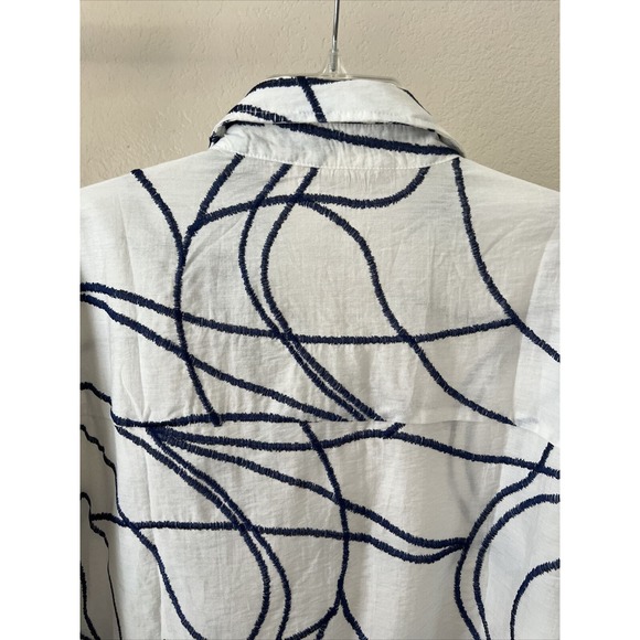 Soft Surroundings white and blue streak top Button Down Tunic blouse Large - Picture 8 of 10